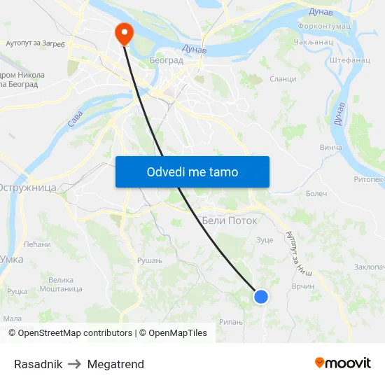 Rasadnik to Megatrend map