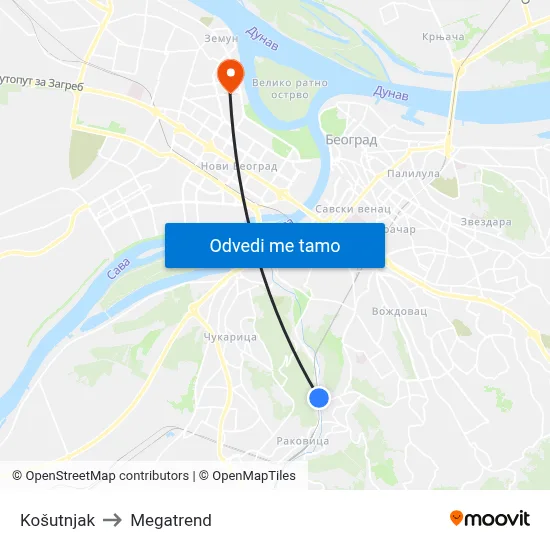 Košutnjak to Megatrend map