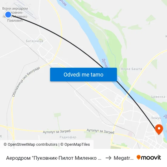 Аеродром "Пуковник-Пилот Миленко Павловић" to Megatrend map