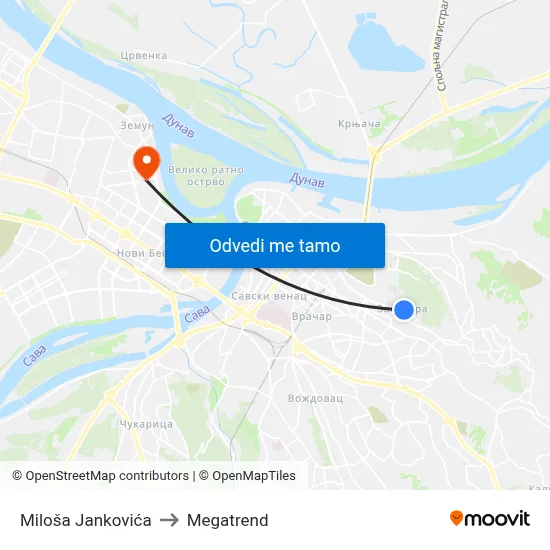 Miloša Jankovića to Megatrend map