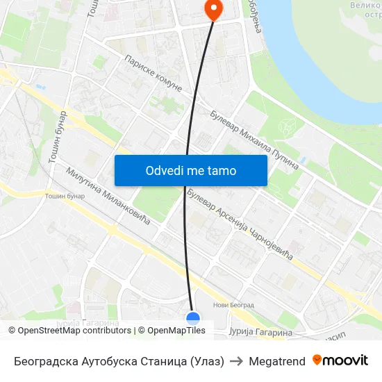 Београдска Аутобуска Станица (Улаз) to Megatrend map