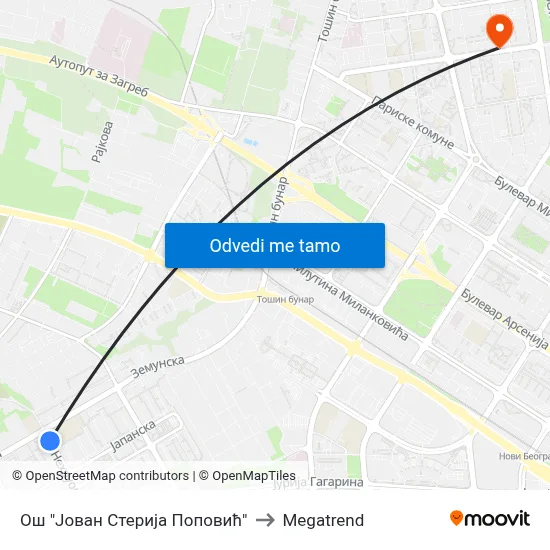 Ош "Јован Стерија Поповић" to Megatrend map