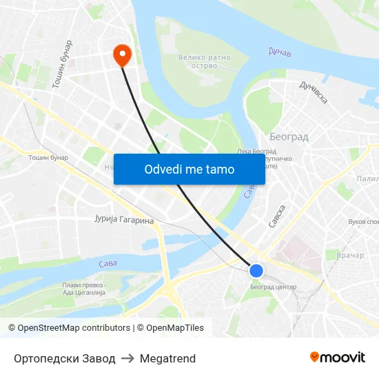 Ортопедски Завод to Megatrend map