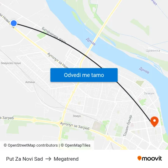 Put Za Novi Sad to Megatrend map