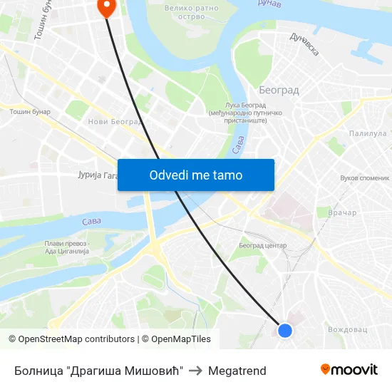 Болница "Драгиша Мишовић" to Megatrend map