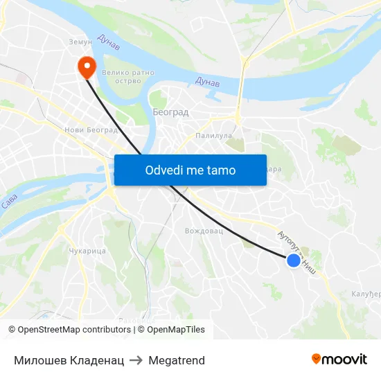 Милошев Кладенац to Megatrend map