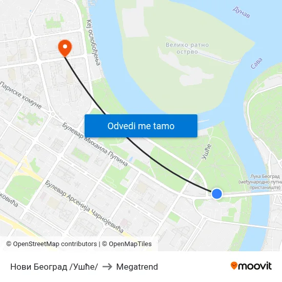 Нови Београд /Ушће/ to Megatrend map