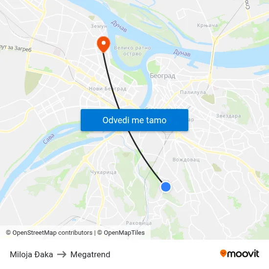 Miloja Đaka to Megatrend map