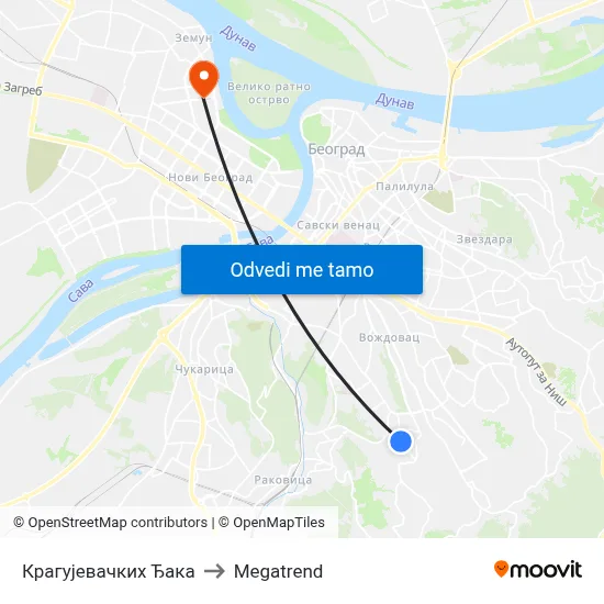 Крагујевачких Ђака to Megatrend map