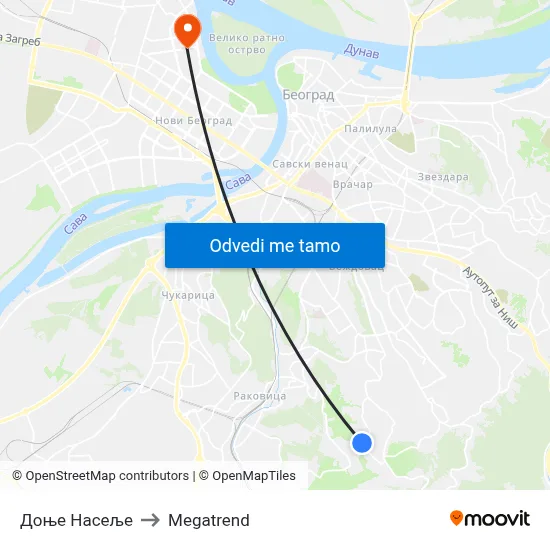 Доње Насеље to Megatrend map