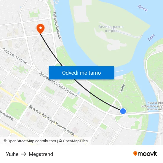 Ушће to Megatrend map
