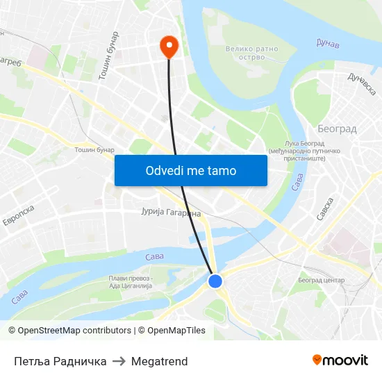 Петља Радничка to Megatrend map