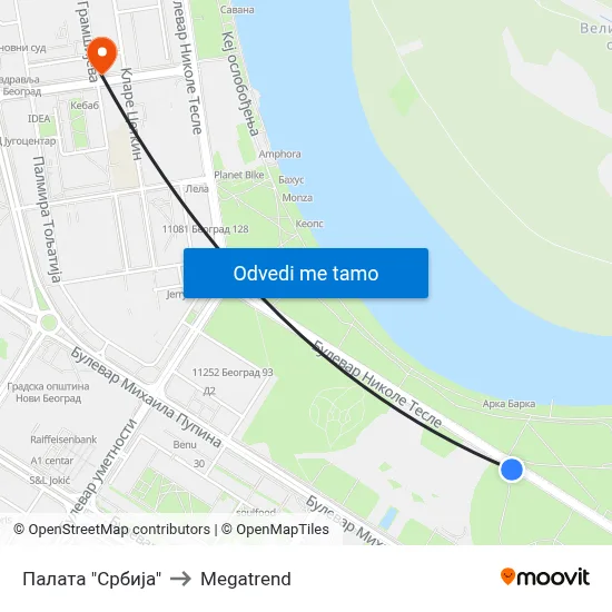 Палата "Србија" to Megatrend map