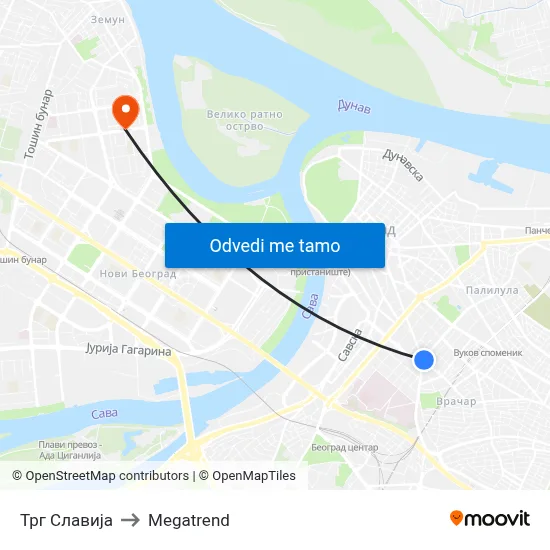 Трг Славија to Megatrend map
