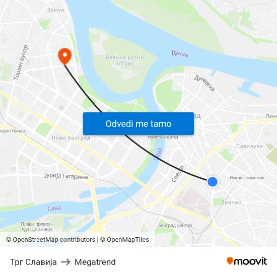 Трг Славија to Megatrend map
