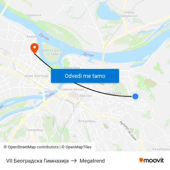 VII Београдска Гимназија to Megatrend map