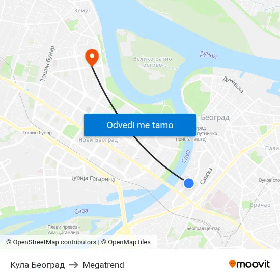 Кула Београд to Megatrend map