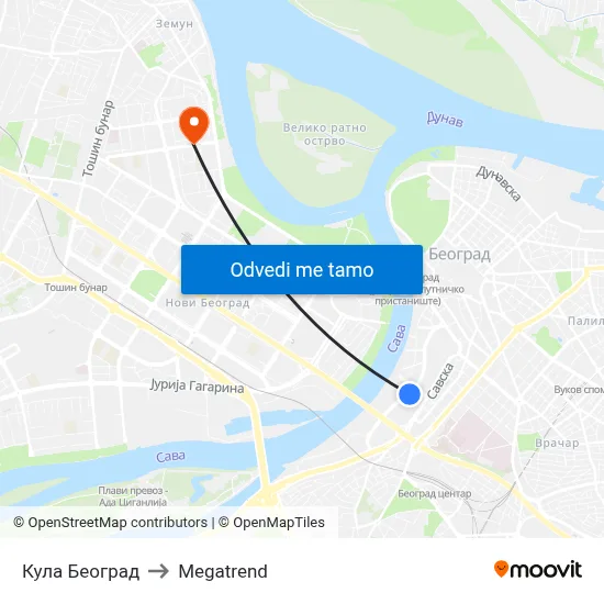 Кула Београд to Megatrend map