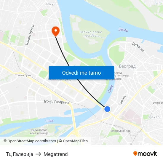 Тц Галерија to Megatrend map