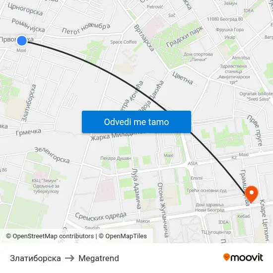 Златиборска to Megatrend map