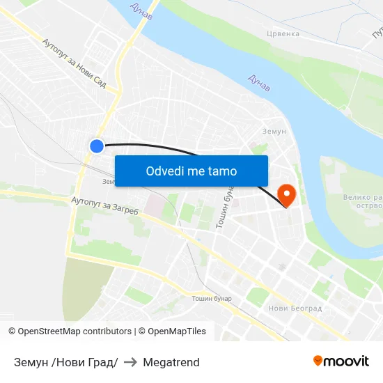 Земун /Нови Град/ to Megatrend map