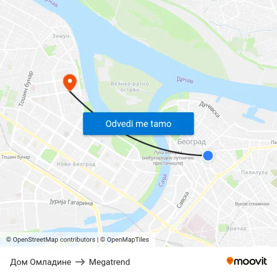 Дом Омладине to Megatrend map