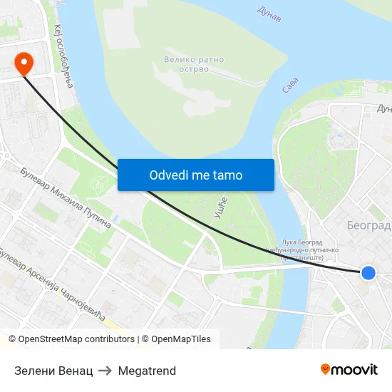 Зелени Венац to Megatrend map