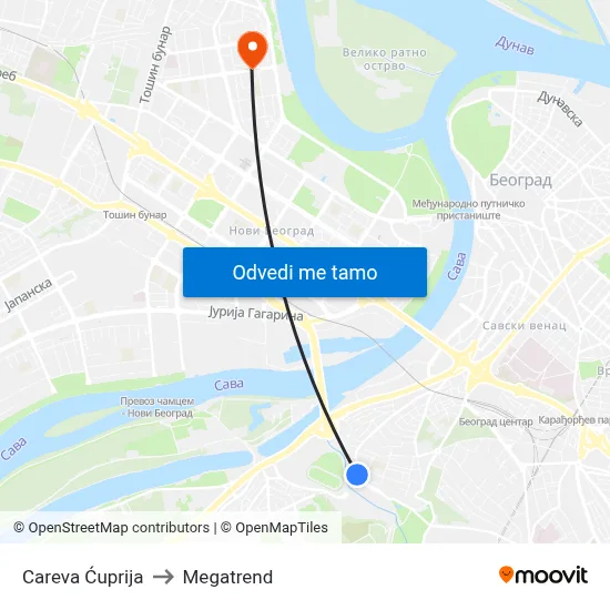 Careva Ćuprija to Megatrend map