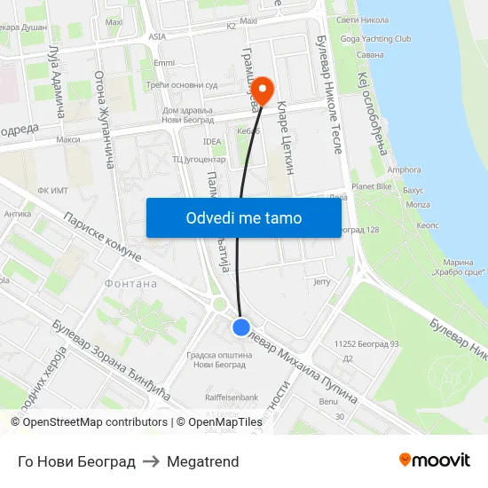 Го Нови Београд to Megatrend map