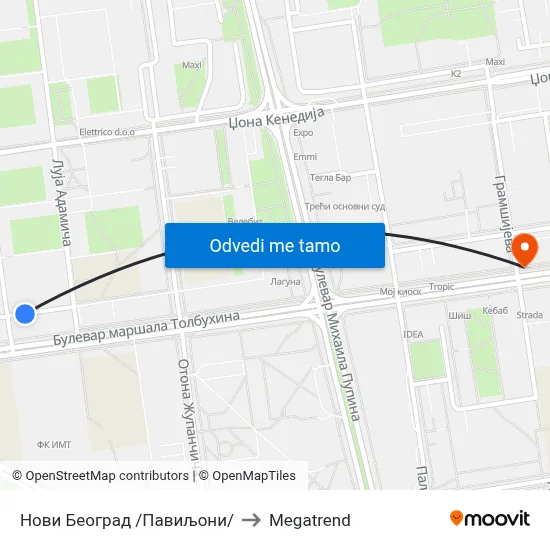 Нови Београд /Павиљони/ to Megatrend map