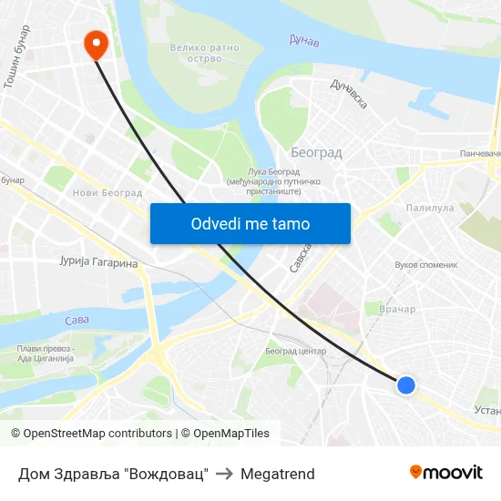 Дом Здравља "Вождовац" to Megatrend map