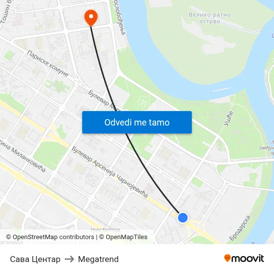 Сава Центар to Megatrend map