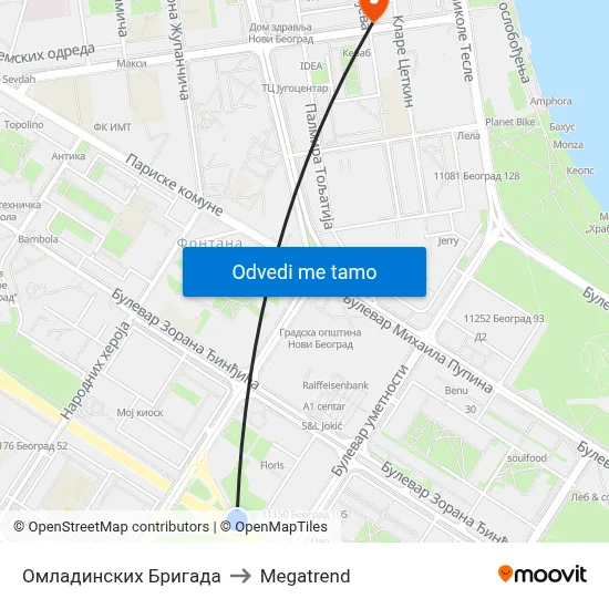 Омладинских Бригада to Megatrend map