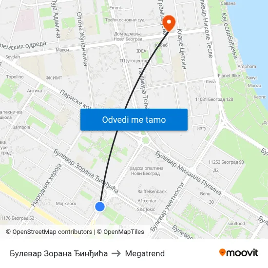 Булевар Зорана Ђинђића to Megatrend map