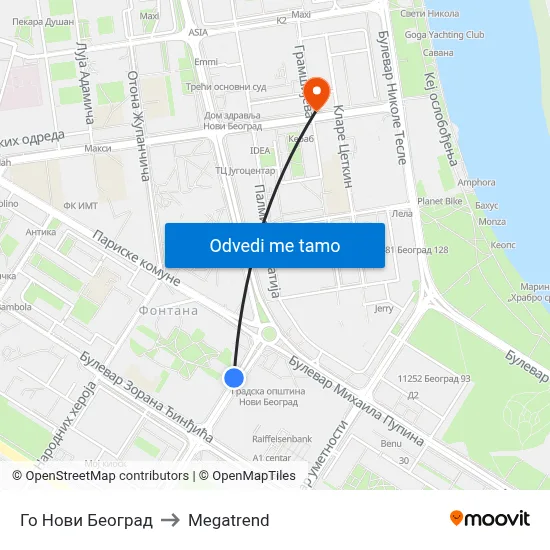 Го Нови Београд to Megatrend map