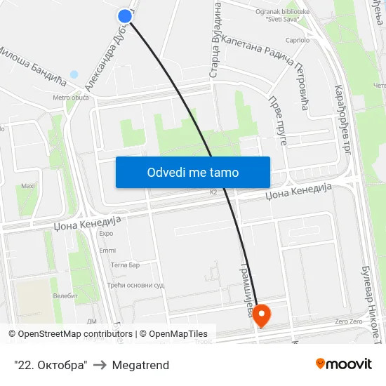 "22. Октобра" to Megatrend map