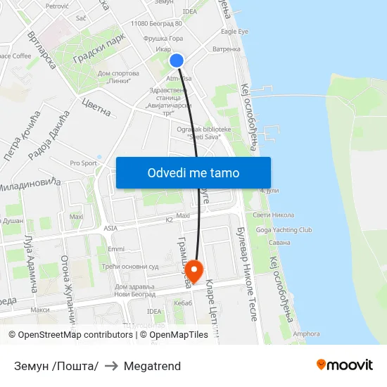 Земун /Пошта/ to Megatrend map