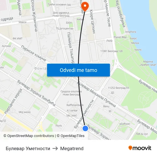 Булевар Уметности to Megatrend map