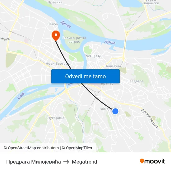 Предрага Милојевића to Megatrend map