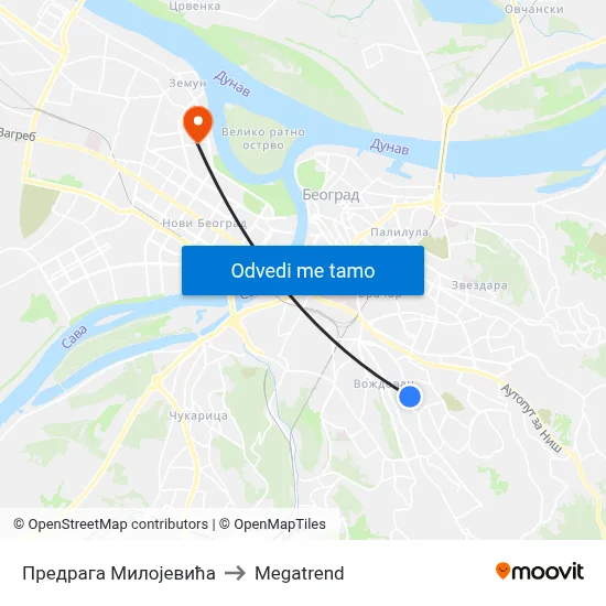 Предрага Милојевића to Megatrend map