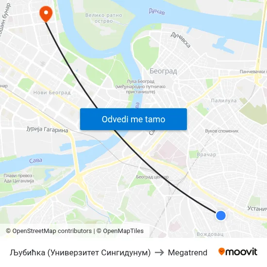 Љубићка (Универзитет Сингидунум) to Megatrend map
