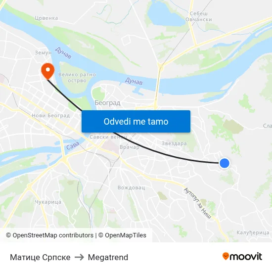 Матице Српске to Megatrend map
