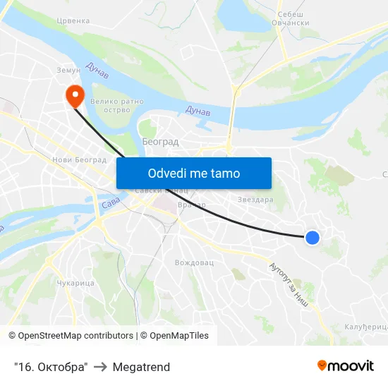 "16. Октобра" to Megatrend map
