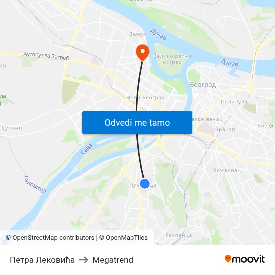 Петра Лековића to Megatrend map