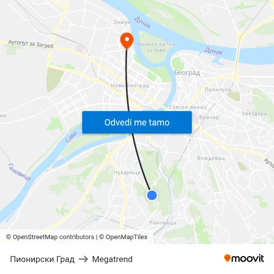 Пионирски Град to Megatrend map
