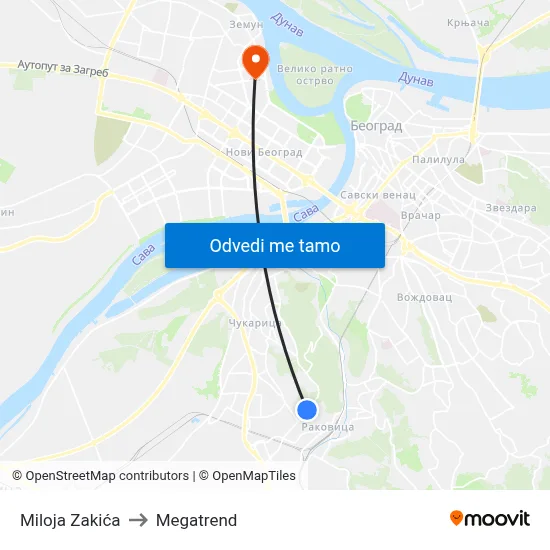 Miloja Zakića to Megatrend map