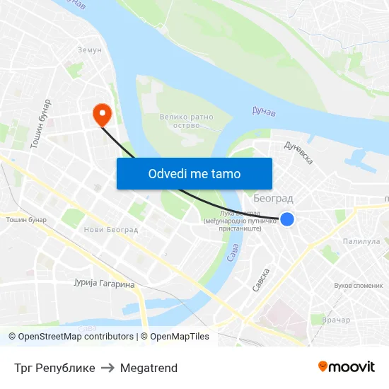 Трг Републике to Megatrend map