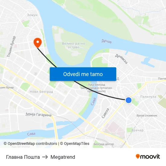 Главна Пошта to Megatrend map
