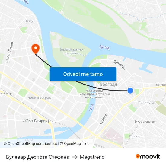Булевар Деспота Стефана to Megatrend map