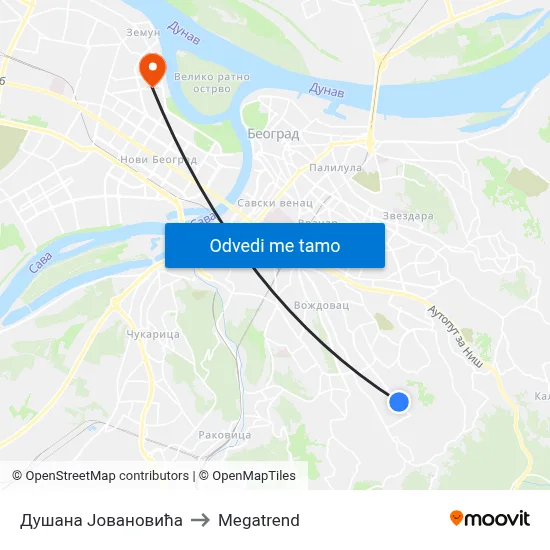 Душана Јовановића to Megatrend map